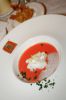 Украинский крем-борщ с кнелей из крабового мяса, воздушной сметаной
